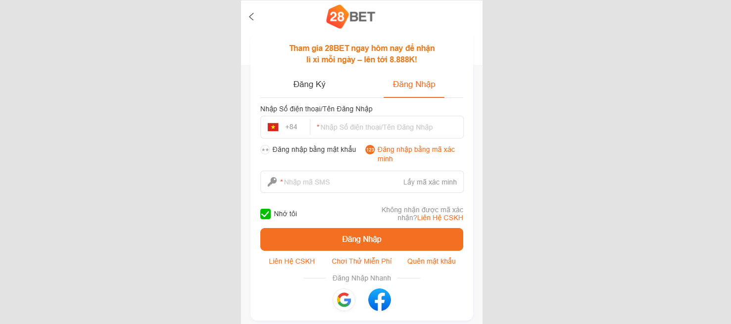 Hướng Dẫn Cách Đăng Nhập 28BET An Toàn 2 Hướng dẫn đăng nhập 28BET chi tiết với 2 cách: thủ công qua số điện thoại và nhanh qua Google/Facebook